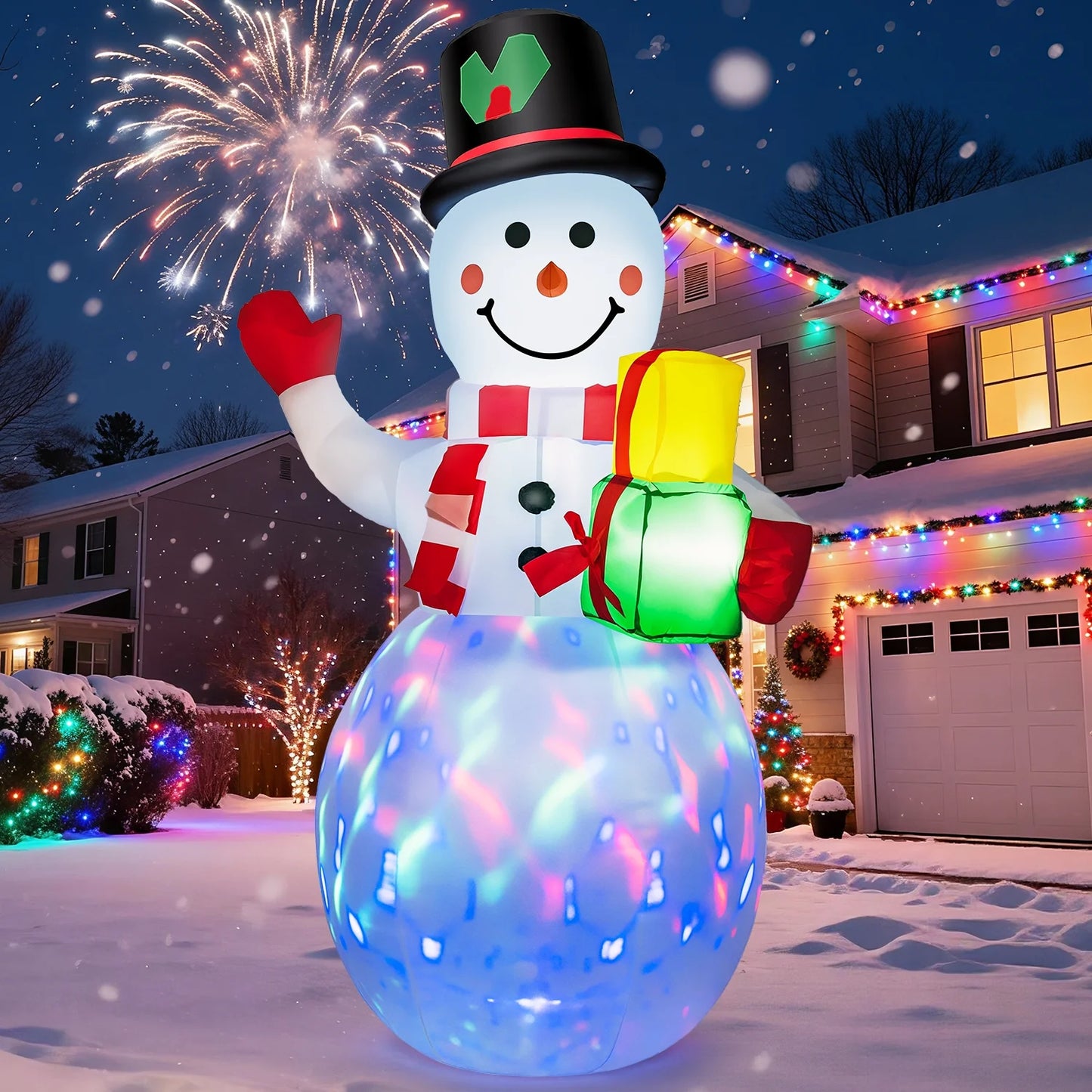 5ft Christmas Inflatables Snowman Outdoor Yard Decor with Rotating LED Lights Christmas Blow Up Decoration Garden