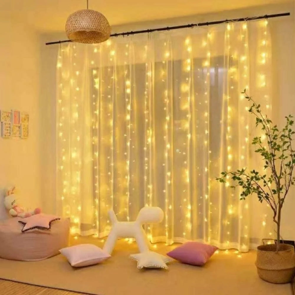9.9x9.9ft Window Curtain String Light, 300 Waterproof LED Twinkle Lights, 8 Modes Fairy Lights USB Remote Control Lights for Christmas Bedroom Party Wedding Home Garden Wall Decorations