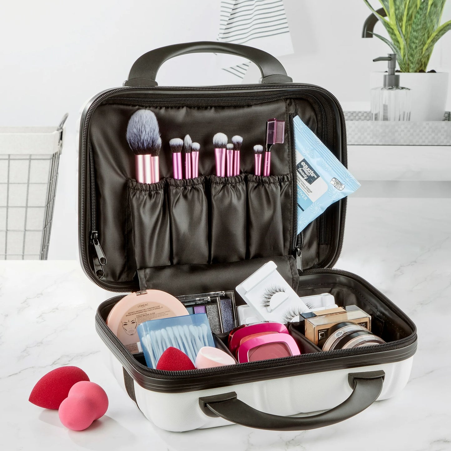 Walmart Hard Shell Cosmetic Travel Case for Makeup or Toiletries, White, Size 11.8" x 10.8" x 5.9"