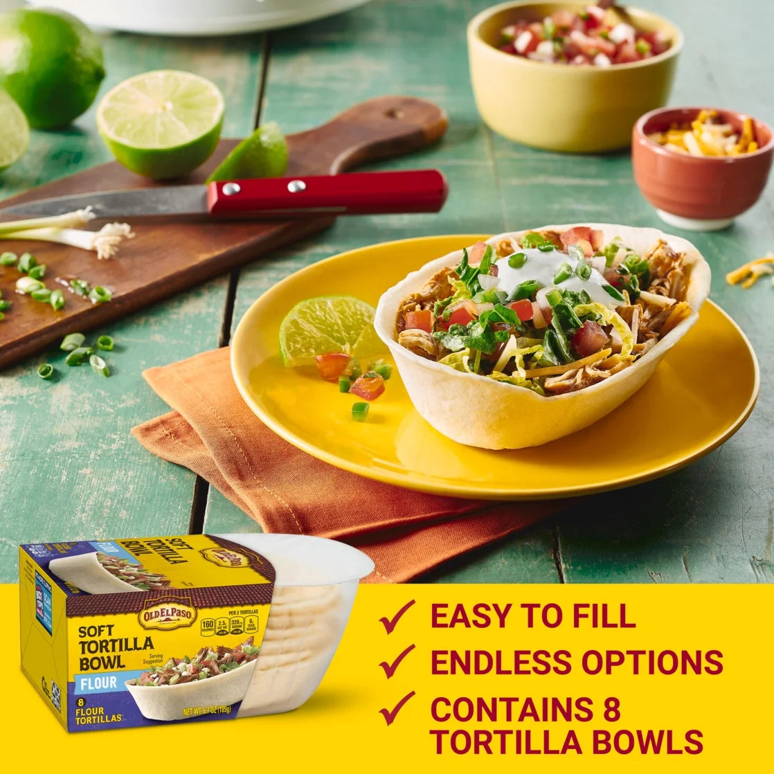 (4 pack) Old El Paso Soft Tortilla Bowls, Flour, 8 Ct., 6.7 oz.