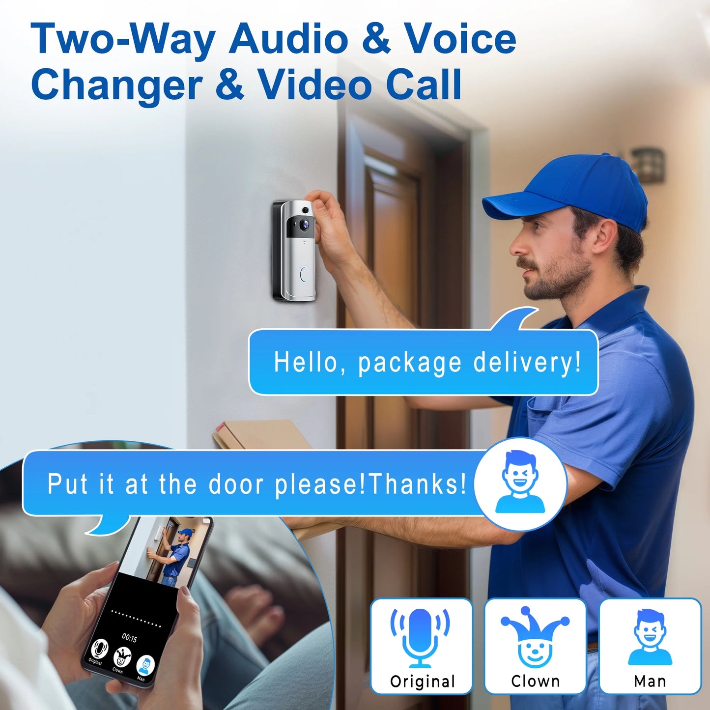 VEAT00L 1080P Wireless Smart Doorbell Camera with Chime