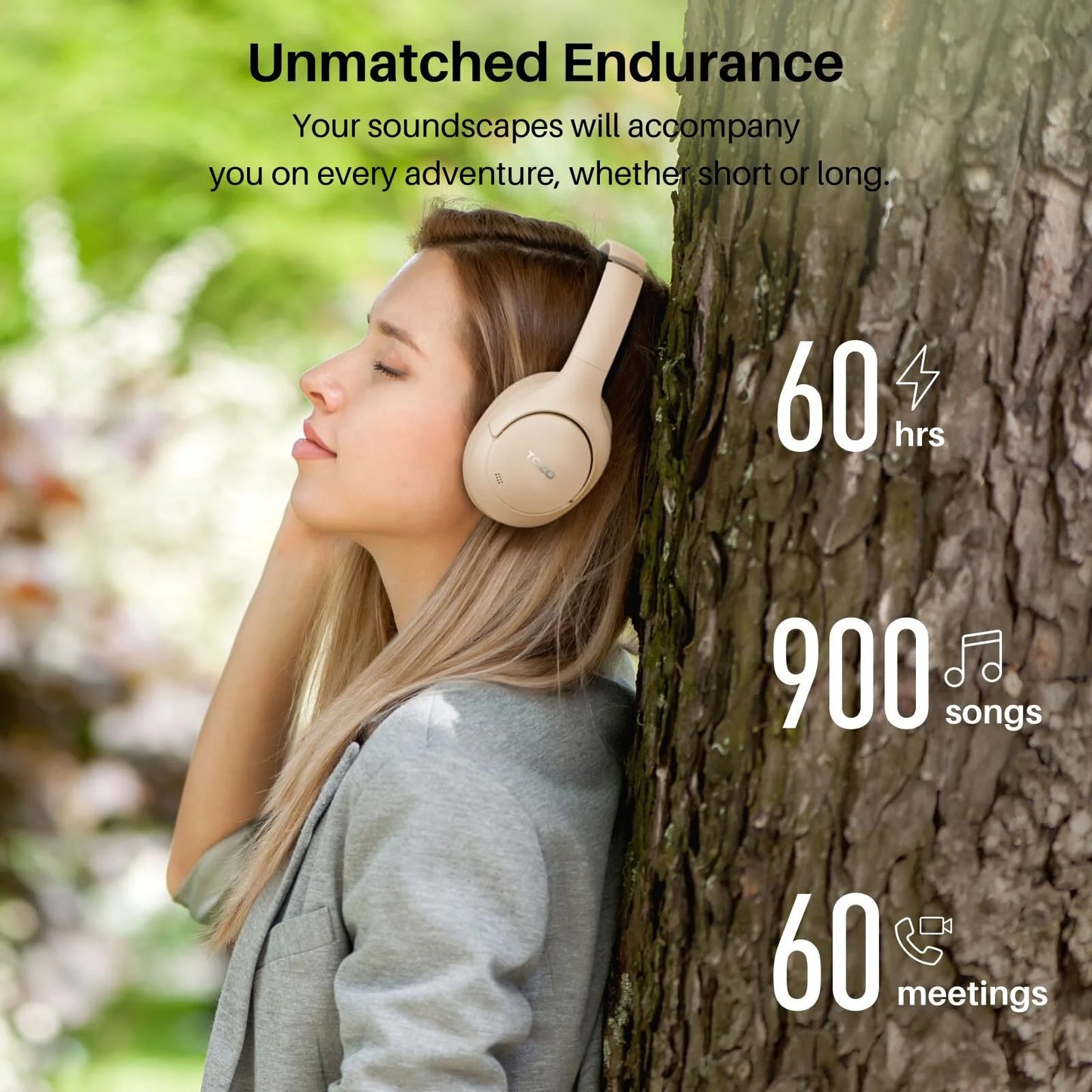 TOZO HT2 Hybrid ANC Over-Ear Headphones – Bluetooth 5.3, Hi-Res Audio, 60H Playtime, Foldable & App-Controlled