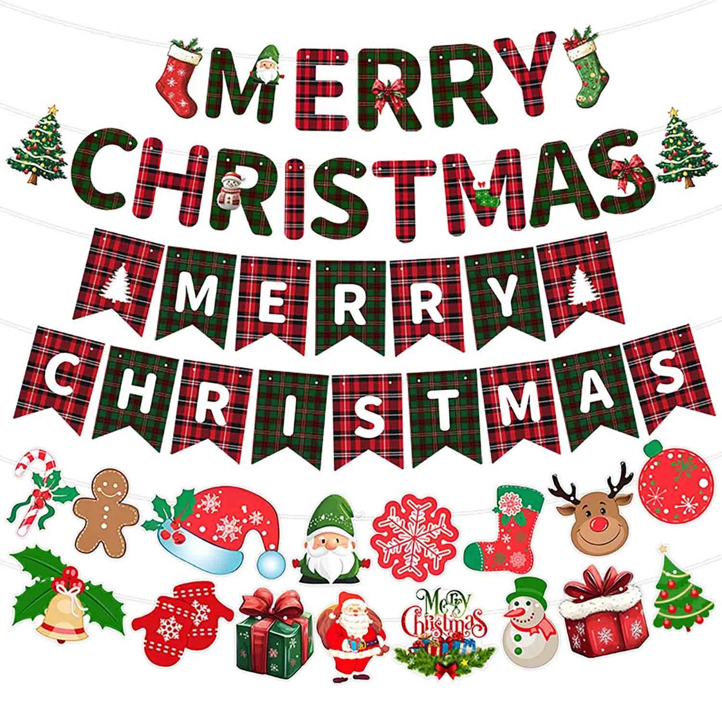 Christmas Hanging Swirls Decorations Buffalo Plaid Merry Christmas Banner Christmas Ceiling Hanging Streamers, Xmas Hanging Decorations Indoor for Office Christmas Holiday Party Decorations