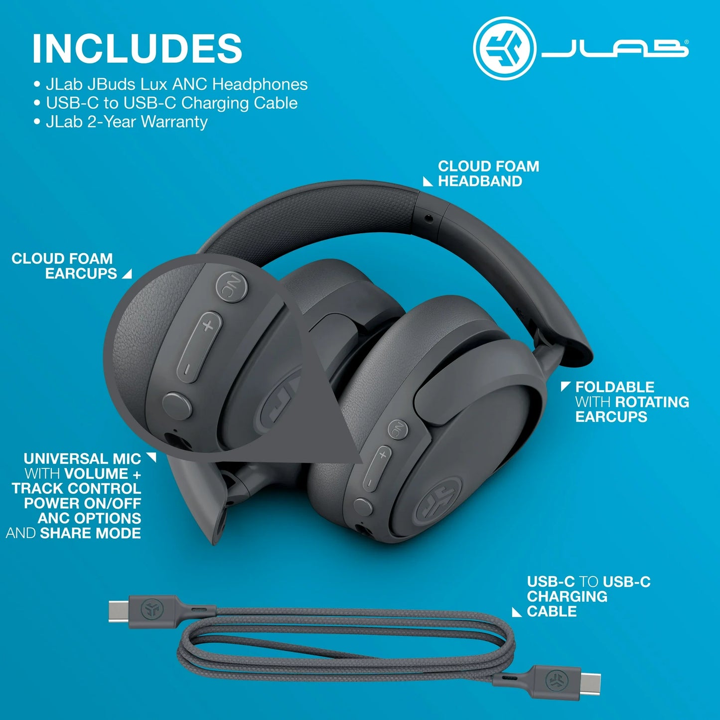 JLab JBuds Lux Active Noise Cancellation Bluetooth Headphones