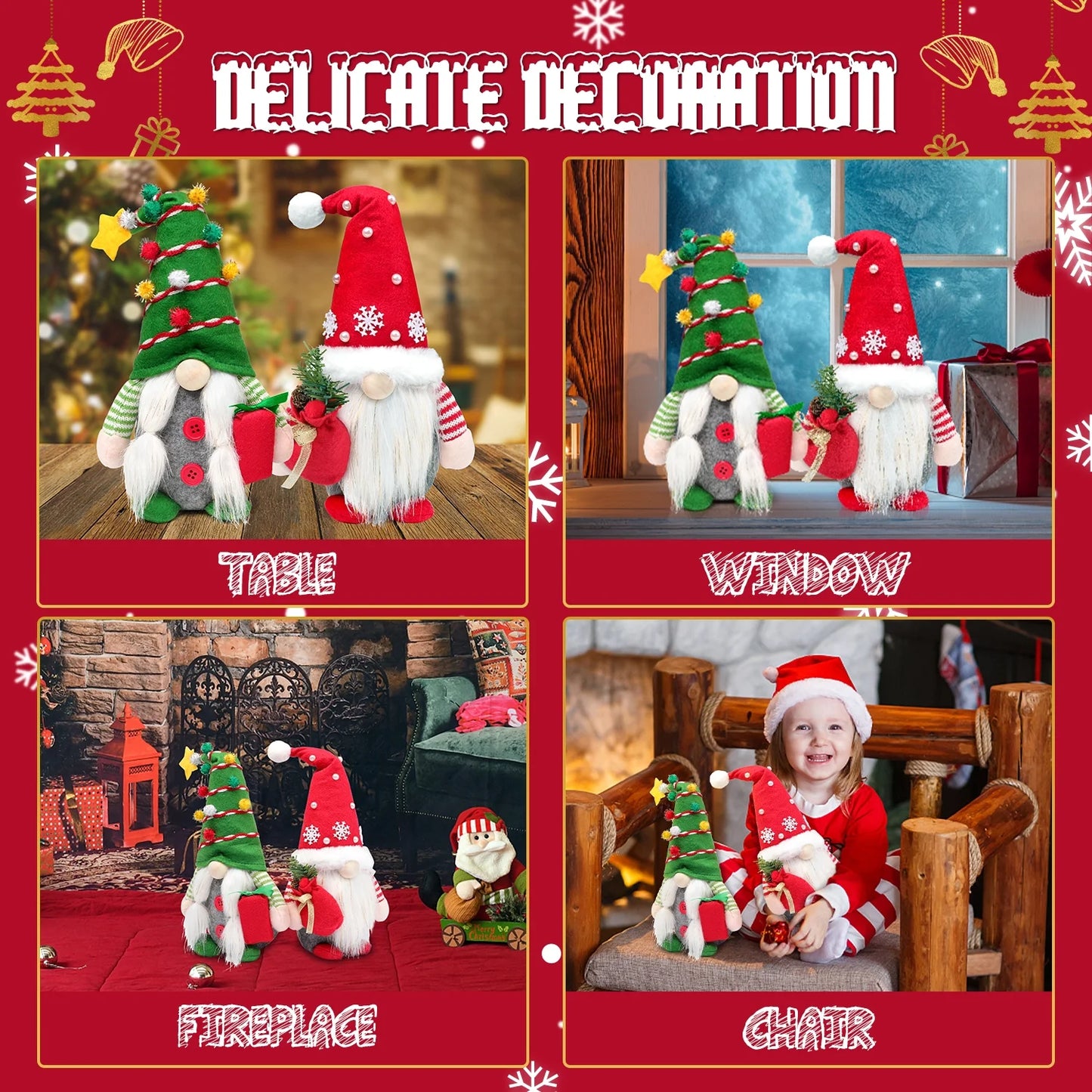 Ayieyill 2pc Christmas Gnomes Plush Decorations - Christmas Ornaments - Swedish Tomte Handmade Gnome Gift, Holiday Home Decor 12.2 inch