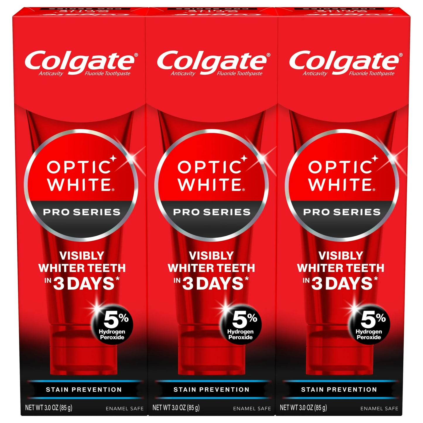 Colgate Optic White Pro Series Stain Prevention Hydrogen Peroxide Toothpaste, 3 Pack, 3.0 oz