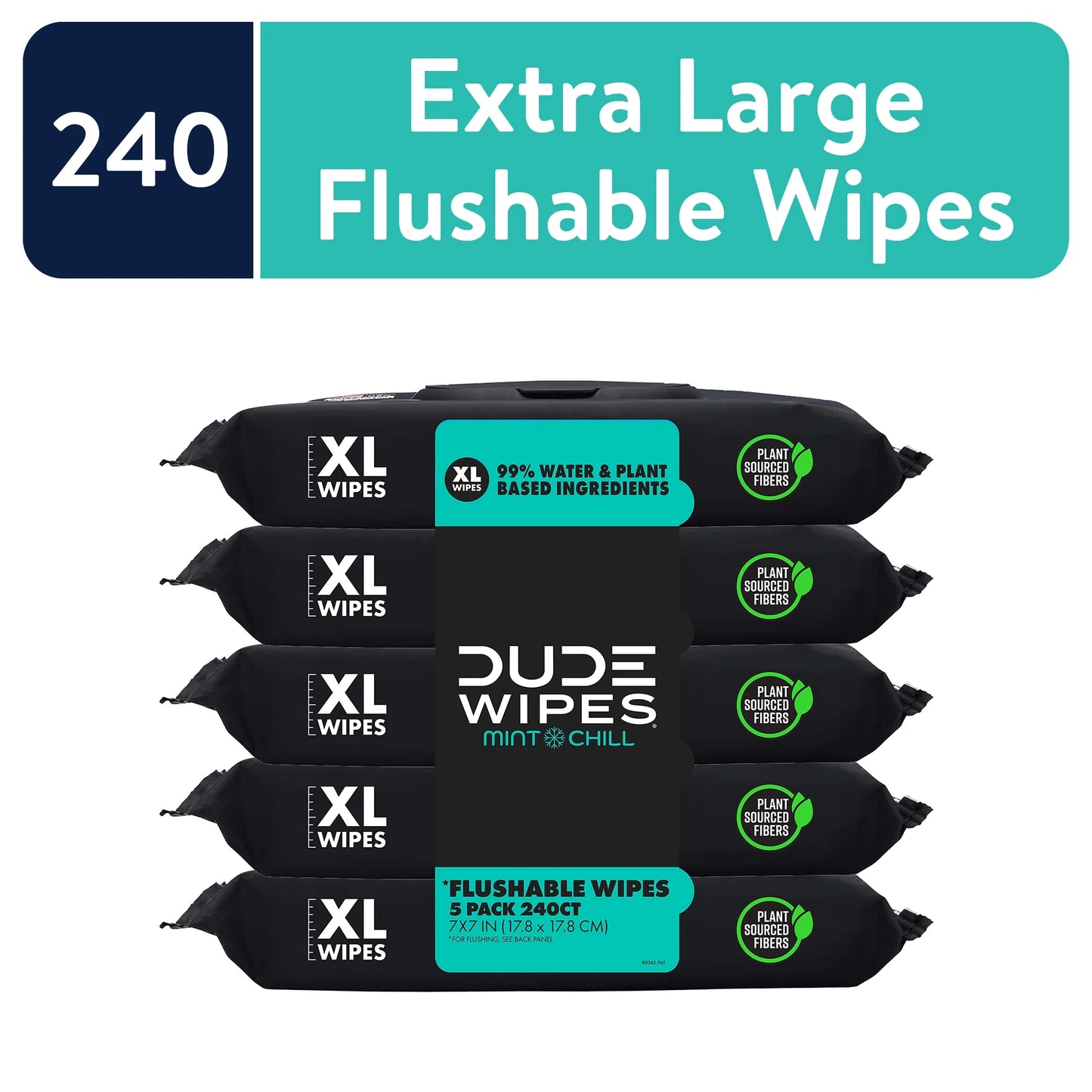 DUDE Wipes Flushable Wipes – Mint Chill (5 Pack, 48 Count Each)