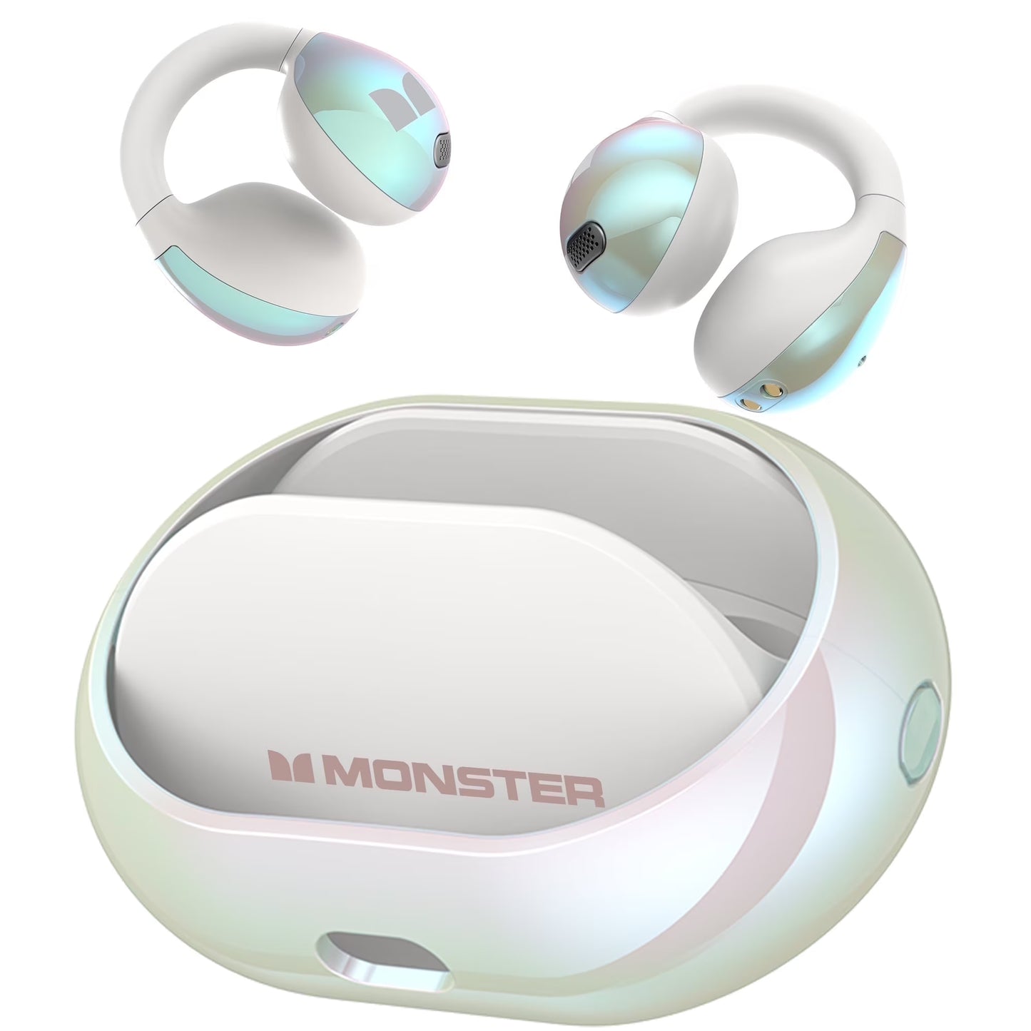 Monster Bone Conduction Bluetooth 5.4 Wireless Ear Clip Headphones – AI Noise Cancelling, Multi-Mic, White