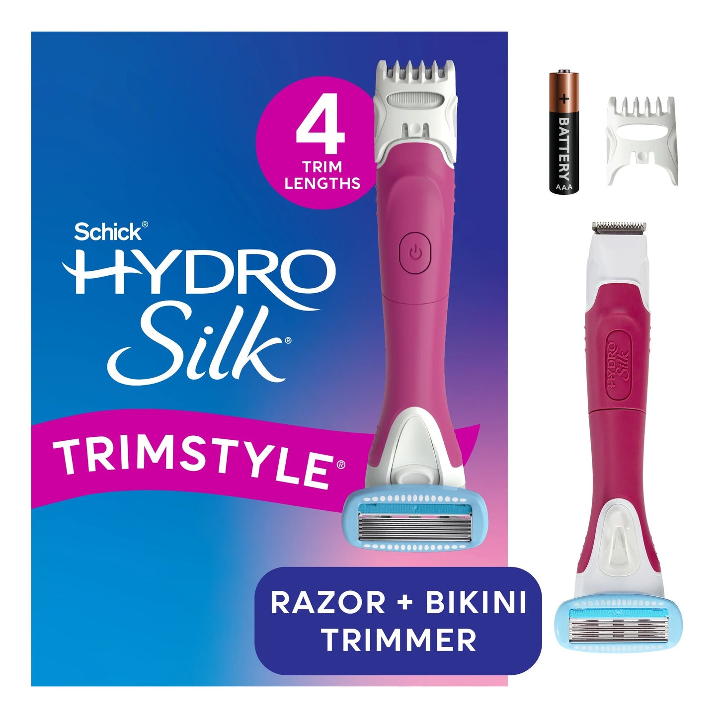 Schick Hydro Silk TrimStyle Womens Razor with Waterproof Bikini Trimmer, Includes 5-Blade Razor Handle, 1 Razor Blade Refill, & 1 AAA Battery
