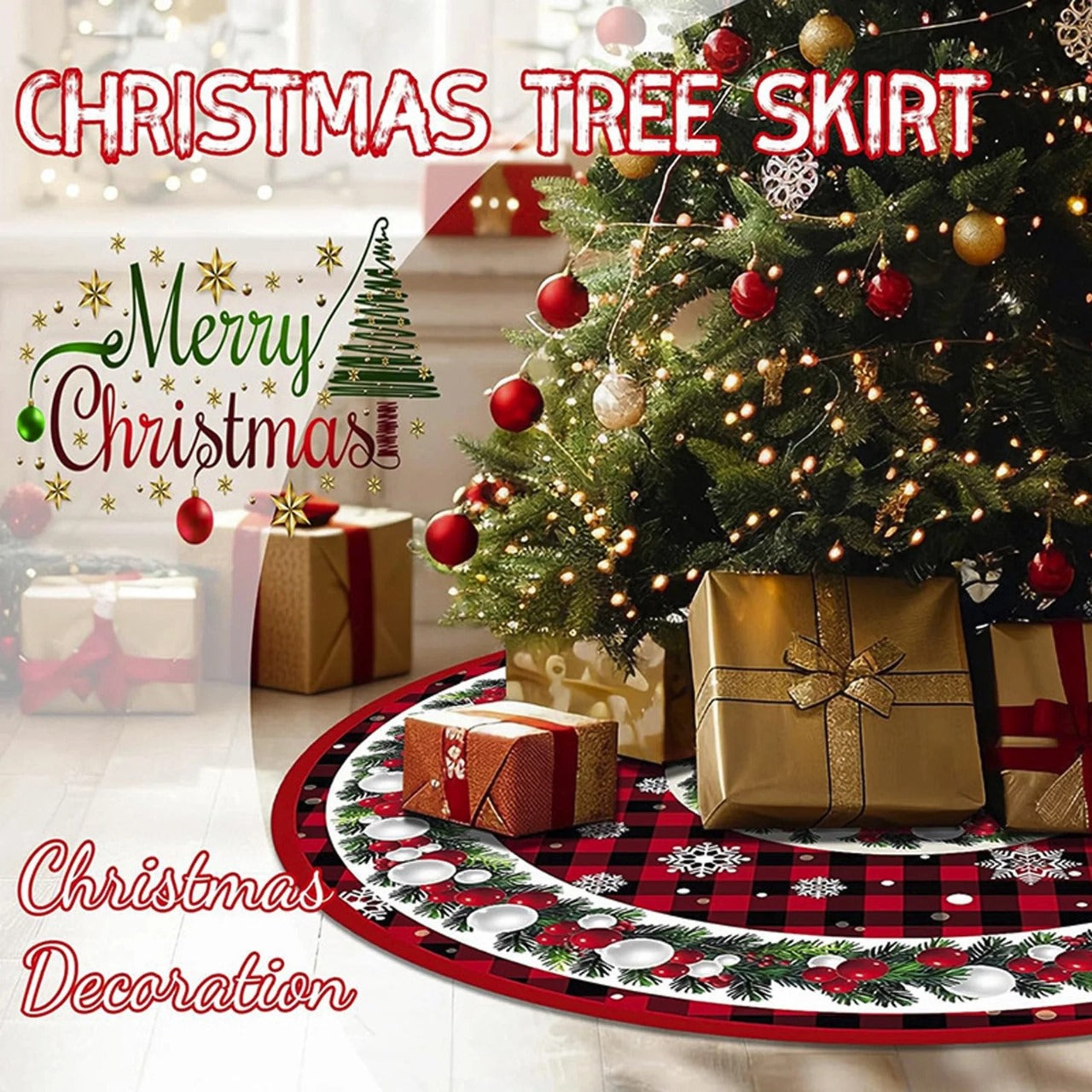 Dmlowu Christmas Tree Skirt - 35 inch Extra Soft Round Xmas Tree Skirt, Wrink Proof Non Slip Christmas Tree Skirts for Holiday Party Christmas Decorations