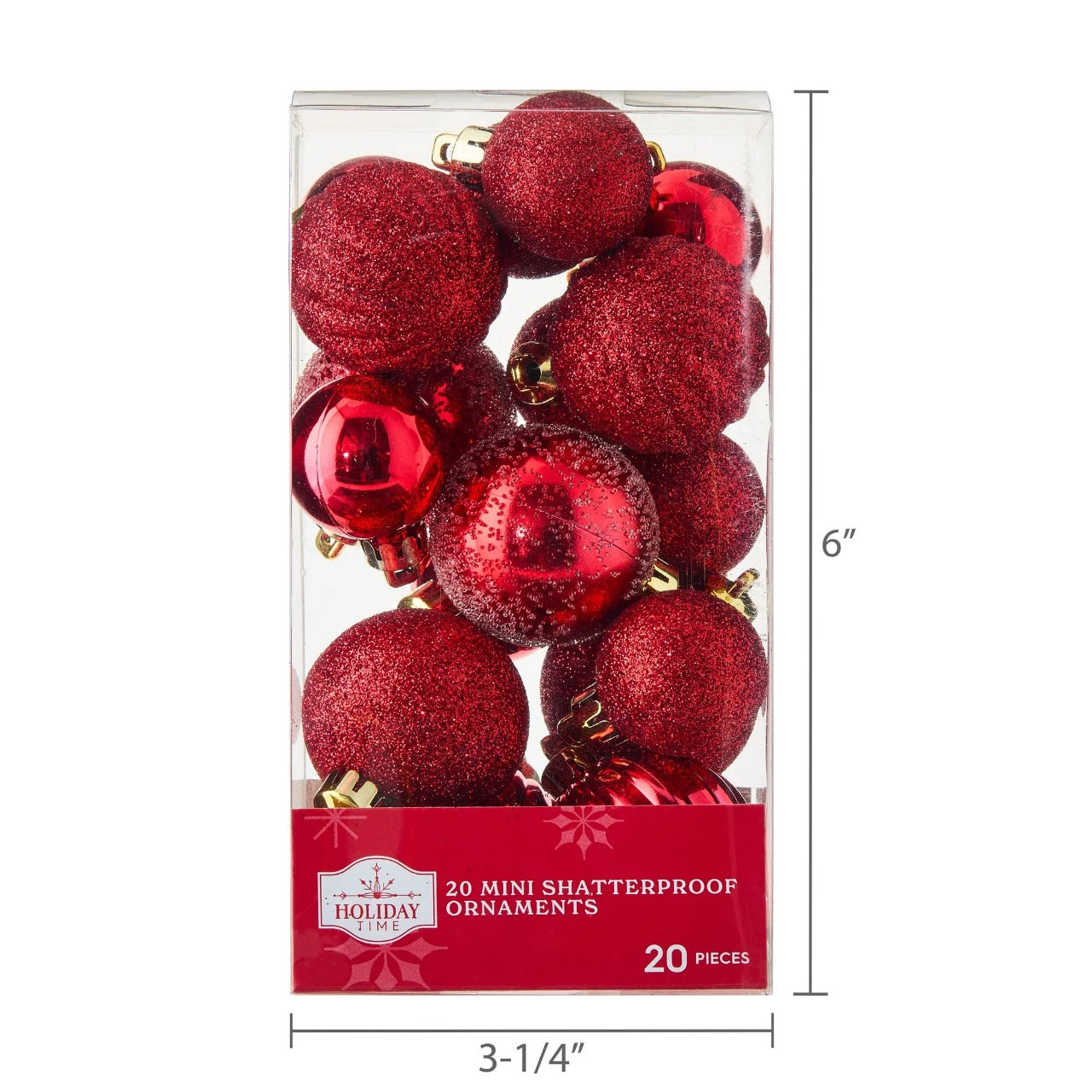 Mini Red Multi-Textured Shatterproof Christmas Ornaments, 20 Count, by Holiday Time