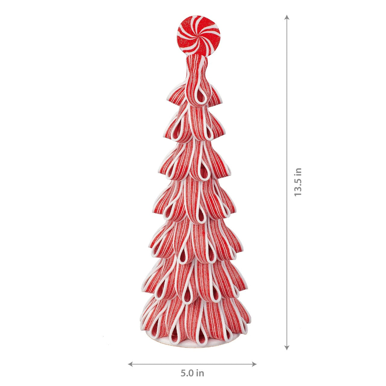 Ribbon Peppermint Candy Christmas Tree Tabletop Decoration, Red and White, 13.5", by Holiday Time