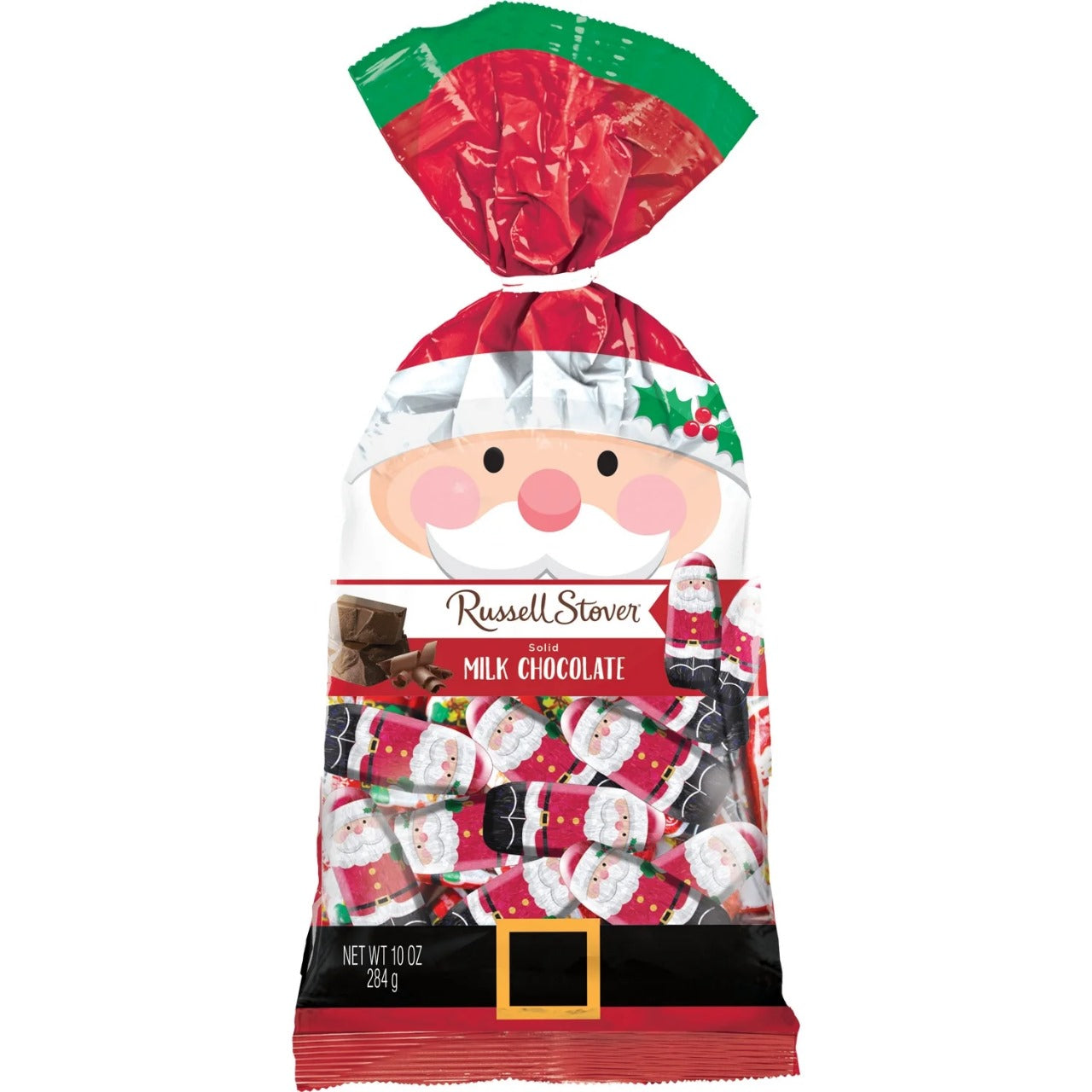 RUSSELL STOVER Christmas Foil-Wrapped Santa's in Solid Milk Chocolate Gift Bag, 10 oz. (≈ 40 Pieces)