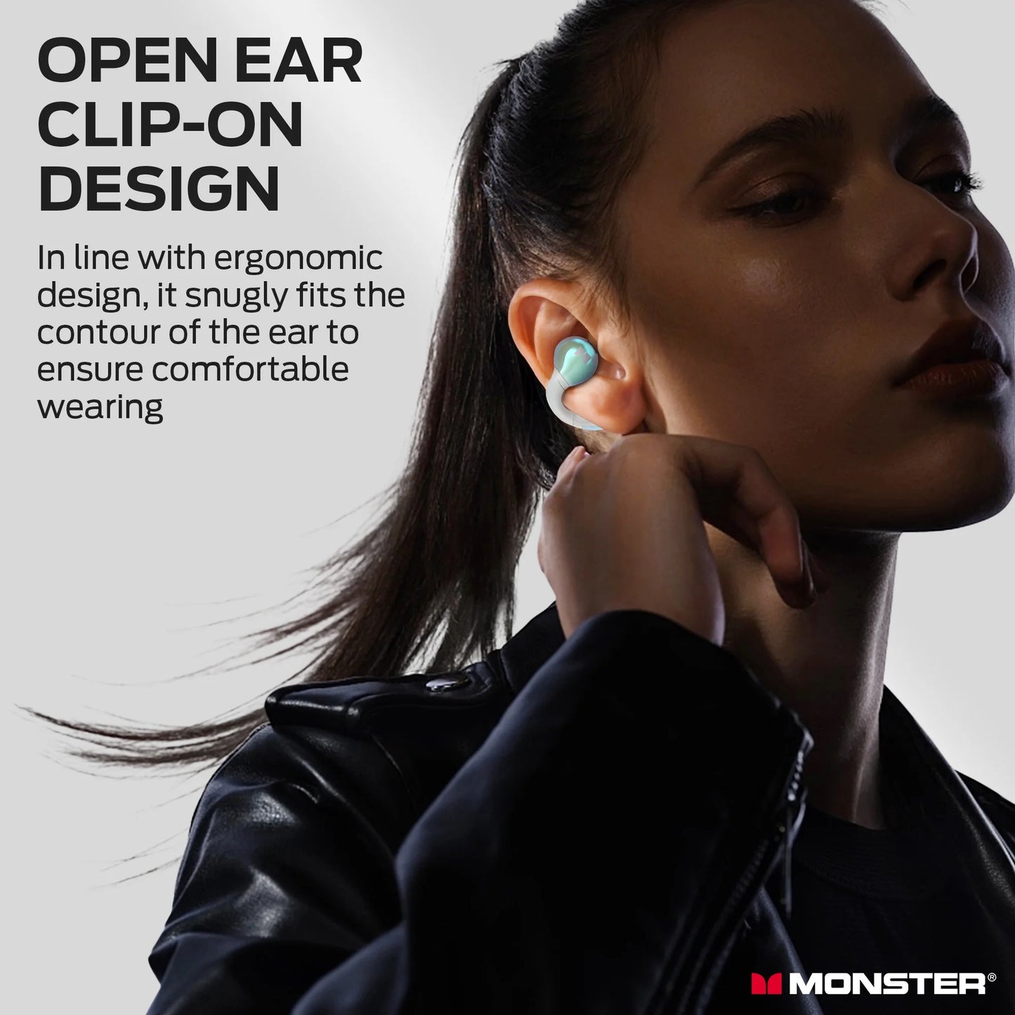 Monster Bone Conduction Bluetooth 5.4 Wireless Ear Clip Headphones – AI Noise Cancelling, Multi-Mic, White