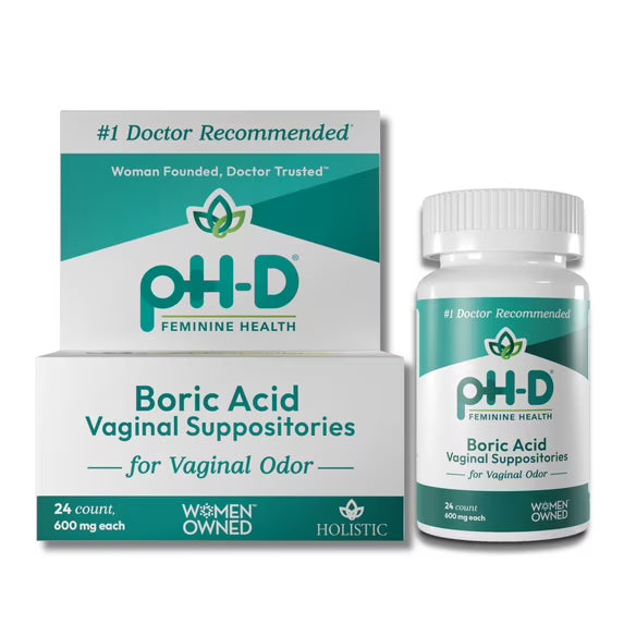 pH-D Feminine Health Boric Acid Vaginal Suppositories for Women's Health, 24 Count