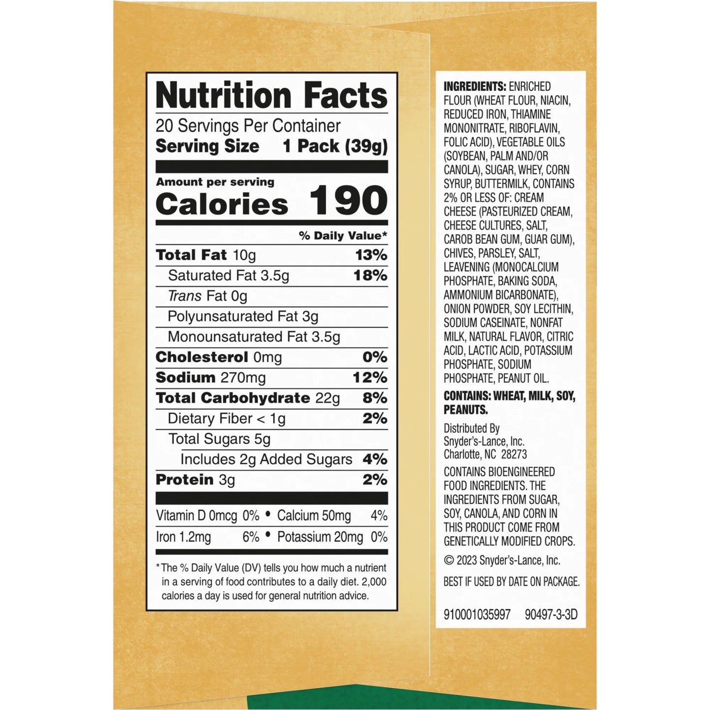 Lance Sandwich Crackers, Captain's Wafers Cream Cheese and Chives, 20 Packs, 6 Sandwiches Each