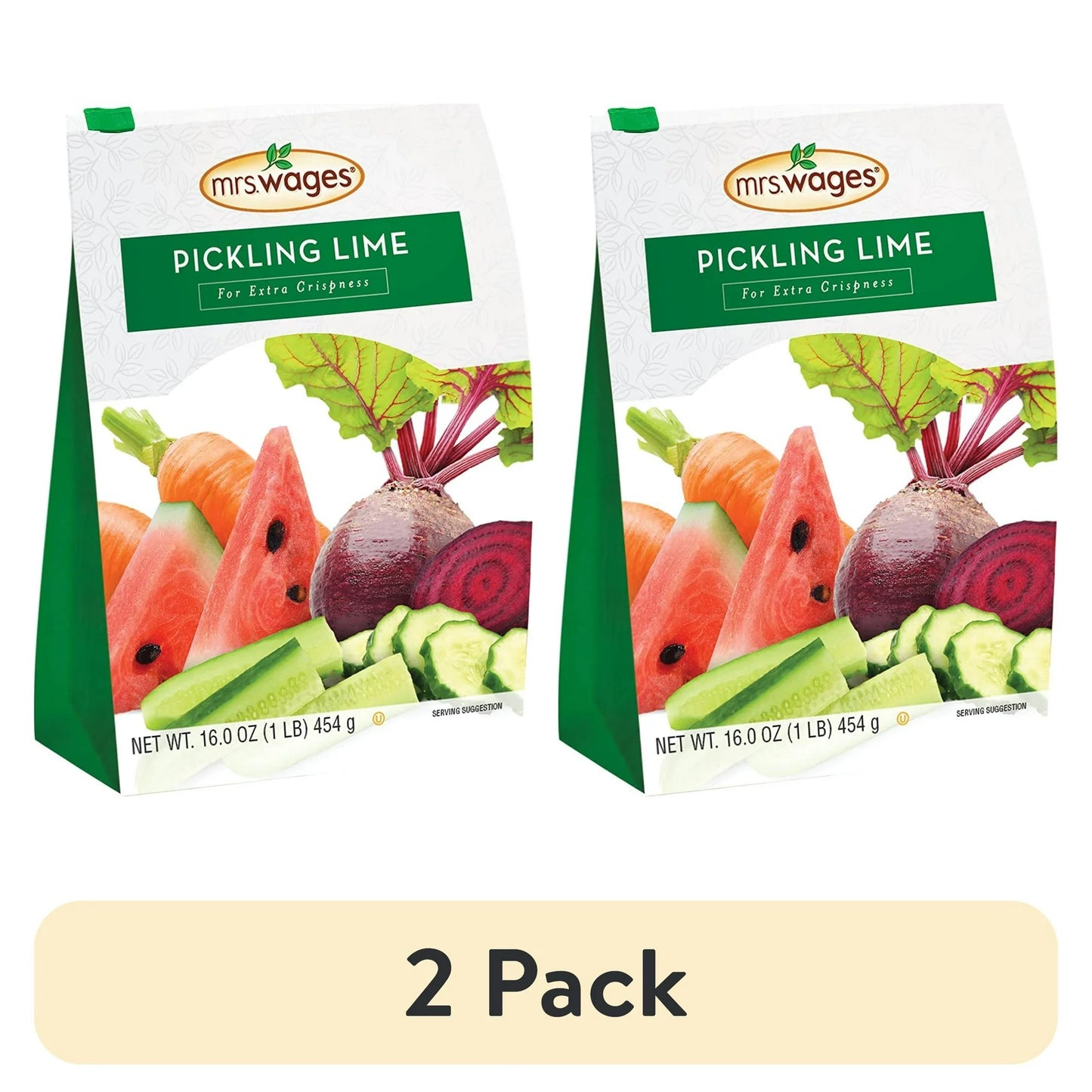 (2 pack) Mrs. Wages Pickling Lime | Easy-to-Make | Crispy Flavorful Pickles | Healthy & Tasty Creations | Long-Lasting Resealable Bag | 1 lb Resealable Bag