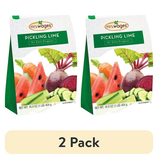 (2 pack) Mrs. Wages Pickling Lime | Easy-to-Make | Crispy Flavorful Pickles | Healthy & Tasty Creations | Long-Lasting Resealable Bag | 1 lb Resealable Bag