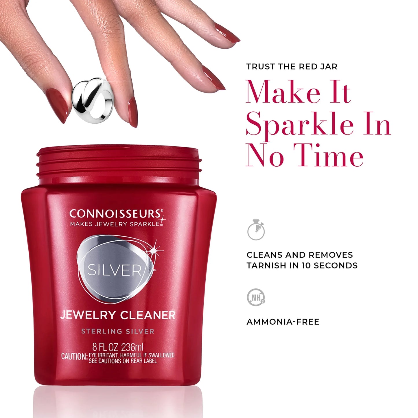 Connoisseurs Silver Jewelry Cleaner, Liquid Dip Jewelry Cleaner in Red Jar