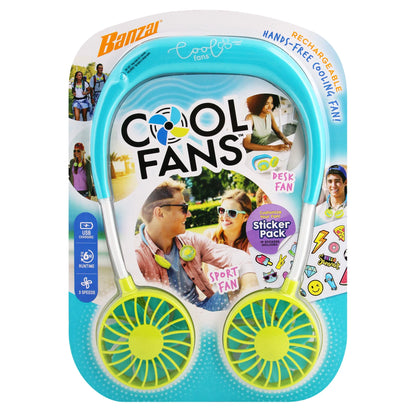 Banzai Wearable, Rechargeable and Personal Cool Fans with 3 Speeds and Sticker Included, Ages 14+