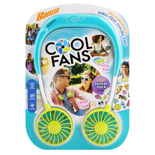 Banzai Wearable, Rechargeable and Personal Cool Fans with 3 Speeds and Sticker Included, Ages 14+