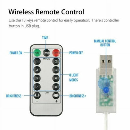 9.9x9.9ft Window Curtain String Light, 300 Waterproof LED Twinkle Lights, 8 Modes Fairy Lights USB Remote Control Lights for Christmas Bedroom Party Wedding Home Garden Wall Decorations