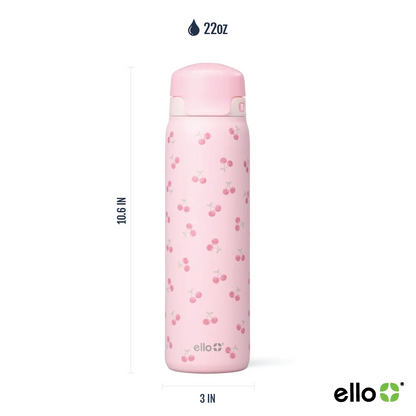 Ello Flip & Fill 22 oz Stainless Steel Water Bottle, Cherries