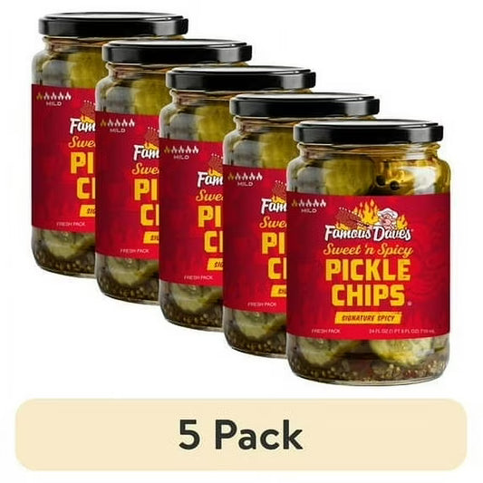 (5 pack) Famous Dave's Sweet 'N Spicy Pickle Chips, 24 fl oz Jar