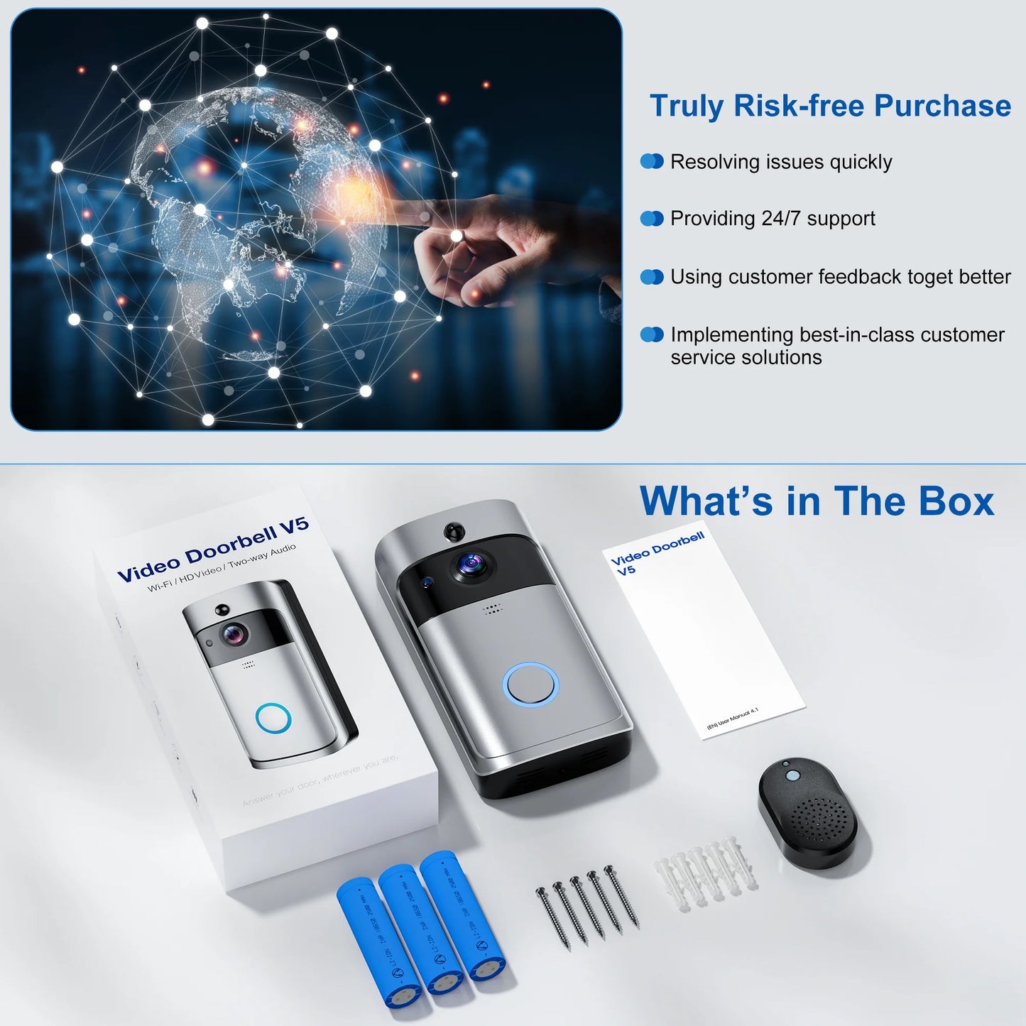 VEAT00L 1080P Wireless Smart Doorbell Camera with Chime