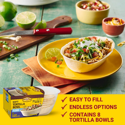 (4 pack) Old El Paso Soft Tortilla Bowls, Flour, 8 Ct., 6.7 oz.