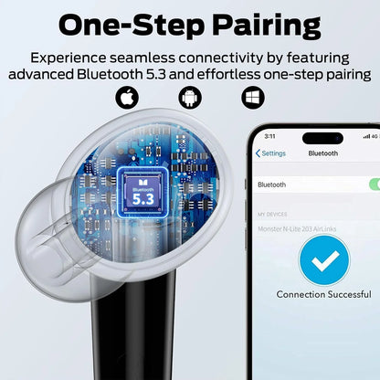 Monster Wireless Earbuds Bluetooth HiFi Stereo – 30H Playback, Touch Control, Type-C Charging, IPX6 Waterproof