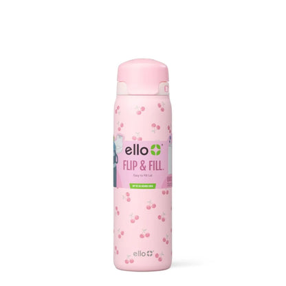 Ello Flip & Fill 22 oz Stainless Steel Water Bottle, Cherries