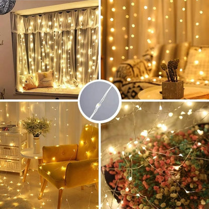 9.9x9.9ft Window Curtain String Light, 300 Waterproof LED Twinkle Lights, 8 Modes Fairy Lights USB Remote Control Lights for Christmas Bedroom Party Wedding Home Garden Wall Decorations