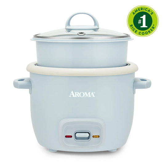 AROMA® 4-Cup Rice Cooker & Food Steamer with Bonded Granite® Nonstick Ceramic & Pop-Up Steam Tray - Blue