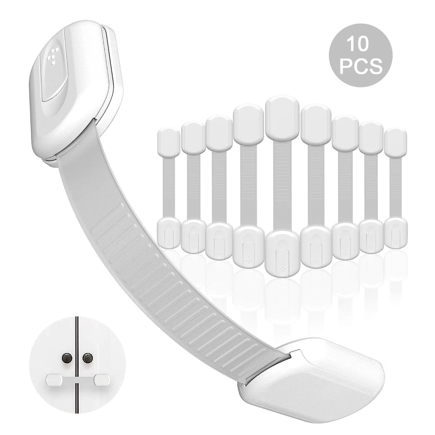Baby Locks (10-Pack) Child Safety Cabinet Proofing - Safe Quick and Easy 3M Adhesive Cabinet Drawer Door Latches No Screws & Magnets Multi-Purpose for Furniture Kitchen Ovens Toilet Seats