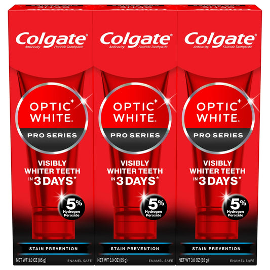 Colgate Optic White Pro Series Stain Prevention Hydrogen Peroxide Toothpaste, 3 Pack, 3.0 oz