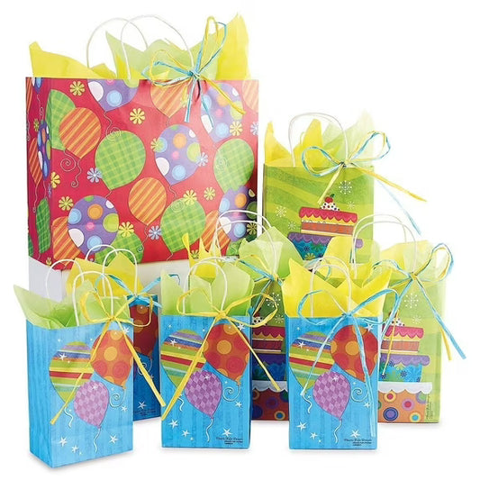Current Birthday Celebration Gift Bag Set – 8 Multicolor Bags with Tissue Paper & Ribbon