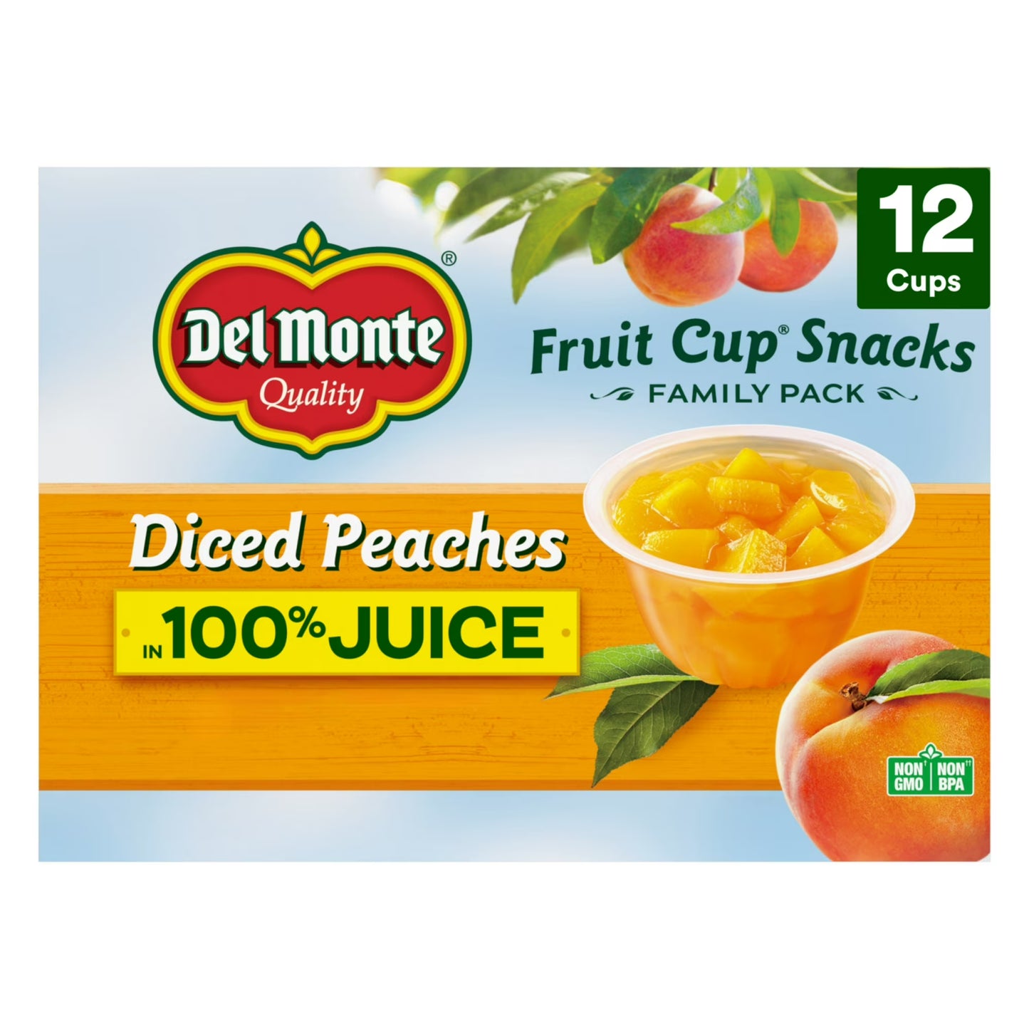 Del Monte Diced Peaches Fruit Cup Snacks in 100% Fruit Juice, 4 oz Cup (Pack of 12)