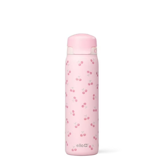 Ello Flip & Fill 22 oz Stainless Steel Water Bottle, Cherries