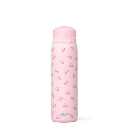 Ello Flip & Fill 22 oz Stainless Steel Water Bottle, Cherries