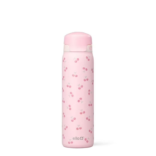 Ello Flip & Fill 22 oz Stainless Steel Water Bottle, Cherries