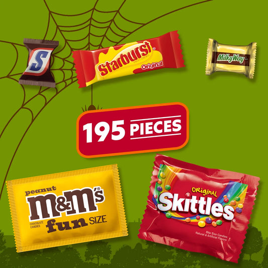 M&M’s, Skittles & More Fun Size Halloween Candy Variety Pack – 195 Count Bulk Bag