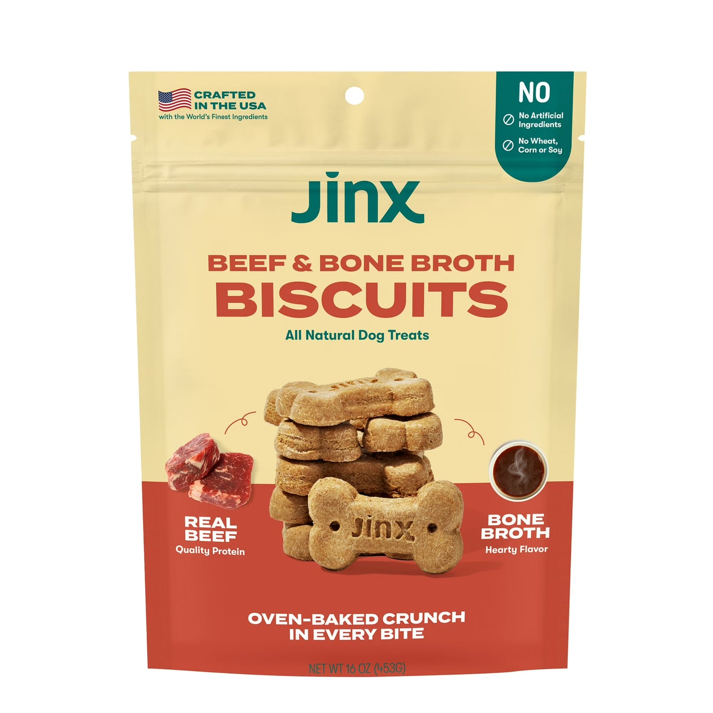 Jinx Beef Bone Broth Biscuits, Crunchy Dry Dog Treats, 16 oz Bag