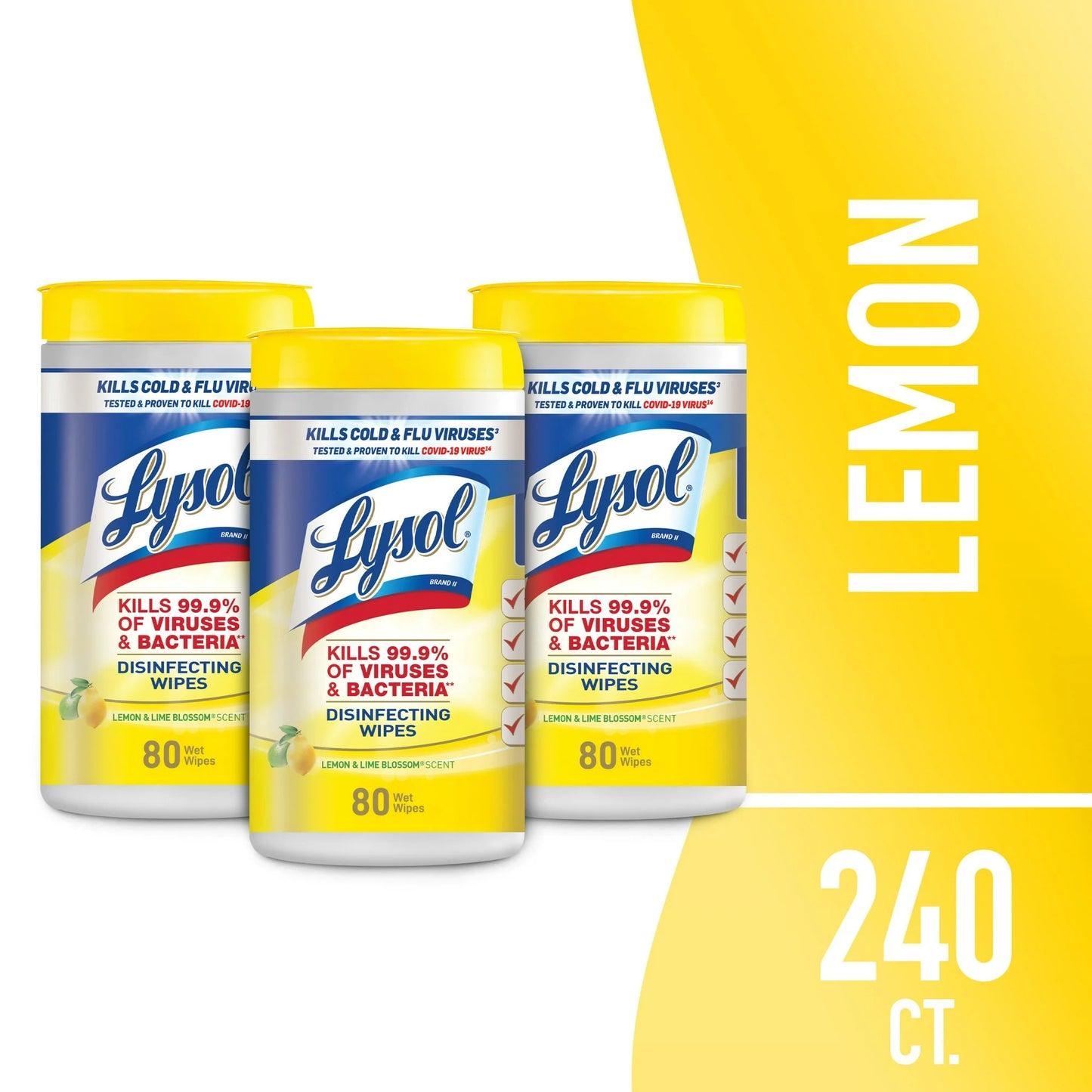 Lysol® Disinfectant Wipes Bundle – Lemon & Lime Blossom, Multi-Surface Cleaning, 80 Count Each (Pack of 3)