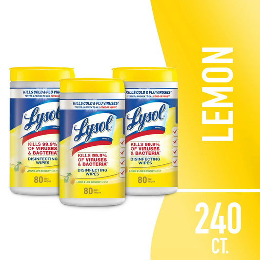 Lysol® Disinfectant Wipes Bundle – Lemon & Lime Blossom, Multi-Surface Cleaning, 80 Count Each (Pack of 3)