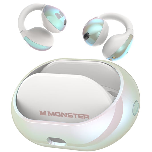 Monster Bone Conduction Bluetooth 5.4 Wireless Ear Clip Headphones – AI Noise Cancelling, Multi-Mic, White