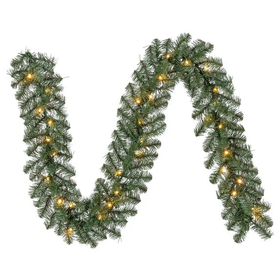 Napa Pre-Lit Warm White LED Artificial Christmas Garland, Green, 9', by Holiday Time