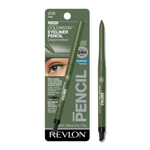 Revlon ColorStay Waterproof Eyeliner Pencil, Built-In Sharpener, 206 Jade, 0.01 oz
