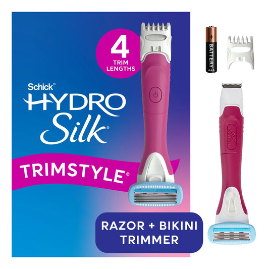 Schick Hydro Silk TrimStyle Womens Razor with Waterproof Bikini Trimmer, Includes 5-Blade Razor Handle, 1 Razor Blade Refill, & 1 AAA Battery