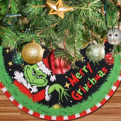 48 inch Grinch Merry Christmas Tree Skirt Collar, A Cozy And Humorous Addition To Your Farmhouse-Themed Holiday Decorations For Christmas Parties